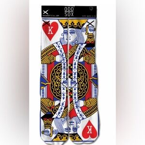 Odd Sox King Of Hearts White/Red Crew Socks Sz: 6-13